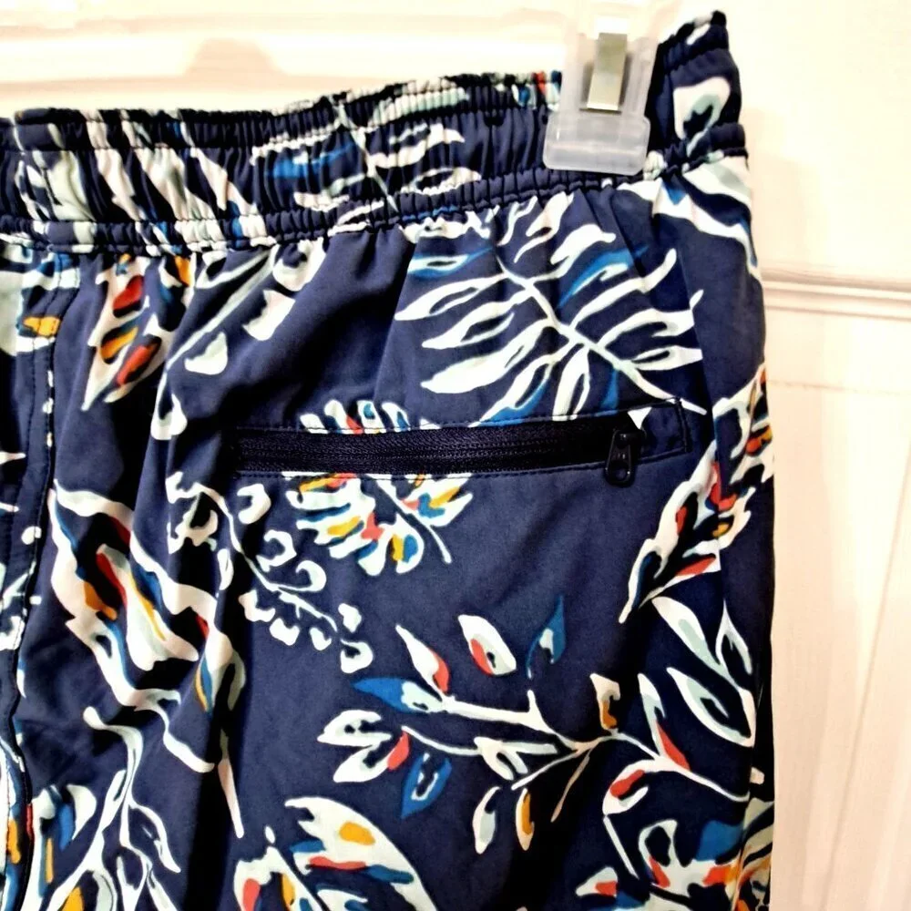 Kirkland Men's L Navy Swim Trunks Multicolor Leaf Print